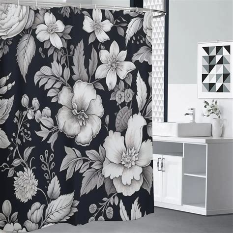 Black And White Floral Shower Curtain Etsy