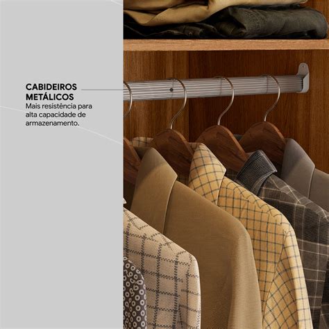 Guarda Roupa Casal Portas Gavetas Attore Nogueira Touch Nude Prime