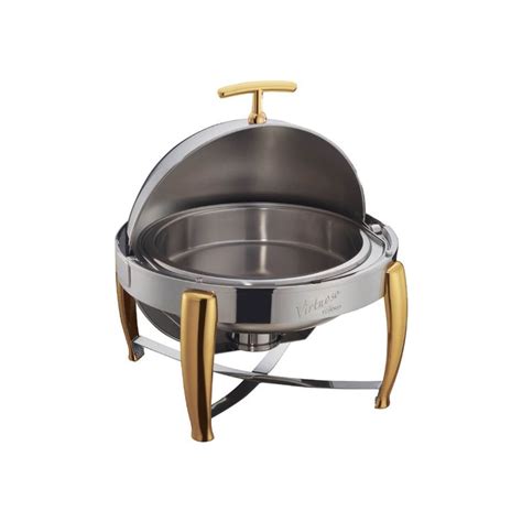 Ecoquality 6 Quart Round Chafer Roll Top Stainless Steel Gold Or