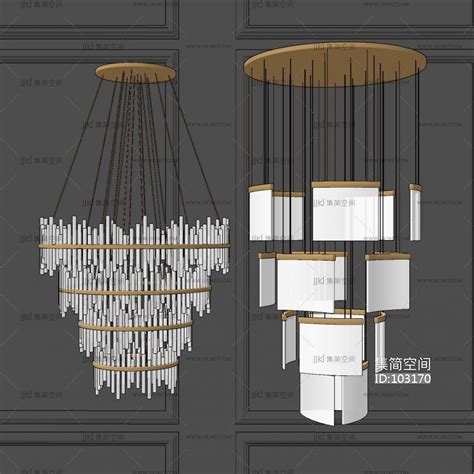 现代轻奢多层水晶吊灯su草图模型下载 【集简空间】「每日更新」