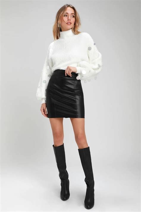 Black Short Leather Skirt Outfit Leather Skirt With Boots Short