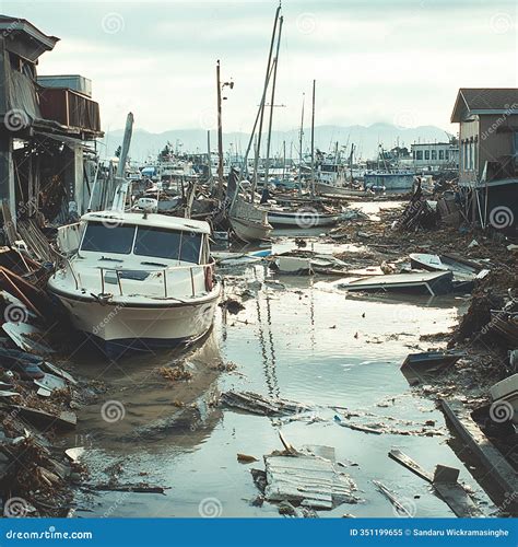 Devastating Effects of a Tsunami Disaster on Coastal Areas" Stock