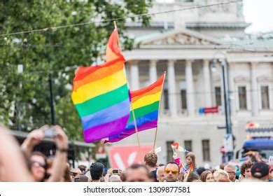 Spectator Waves Gay Rainbow Flag Lgbt Stock Photo Edit Now