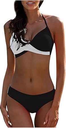 Amazon Bikini Sets For Women Color Block Twist Front Two Piece Swimsuits Halter Triangle