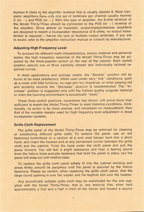 Klh Model 33 Manual Pg3 The Classic Speaker Pages