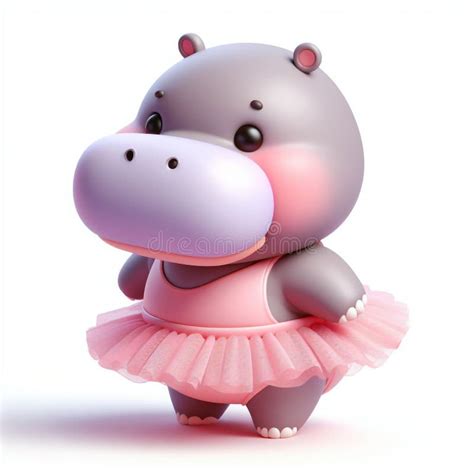3d Funny Cartoon Of Dancing Hippo With Pink Tutu Stock Illustration