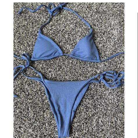 Blue Triangle Bikini Set No Flaws Depop