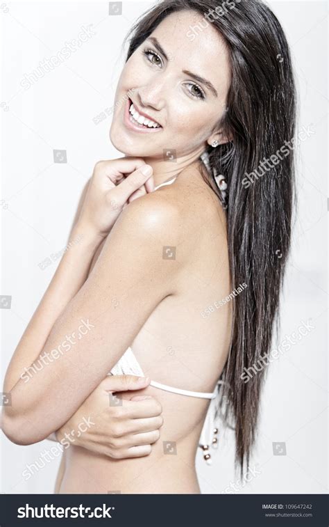 Beautiful Sexy Woman White Bikini Smiling Stock Photo 109647242 Shutterstock