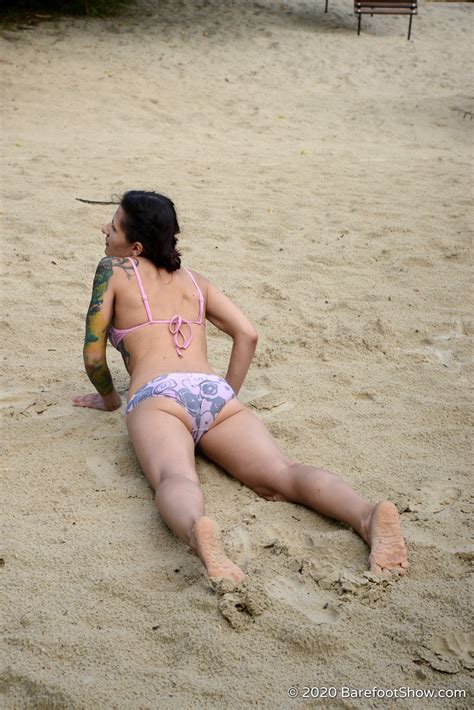 Barefoot Mature Olga Shows Wrinkled Soles On A Public Beach Part Of Barefoot Show