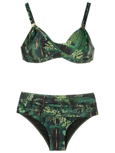 Lygia Nanny Marianne Leaf Print Bikini Green Farfetch Uk