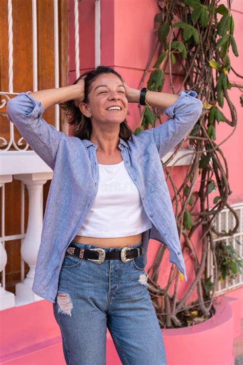 Latina Woman Combing Her Hair In The Street Stock Photo Image Of Face Portrait 265330660
