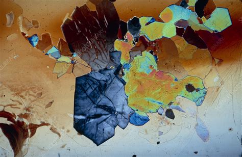 Polarised Rock Thin Section Showing Quartz Crystal Stock Image E