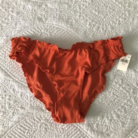 Bright Orange Ruffle Trim Bikini Bottoms Never Been Depop