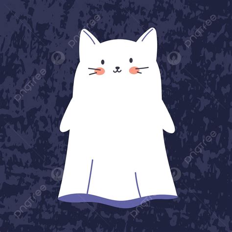 Cute And Funny Catfaced Ghost For Halloween Vector Scary Mystery Vector