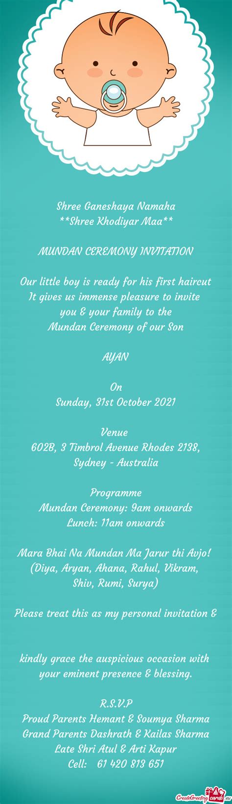 Mundan Ceremony Invitation Free Cards