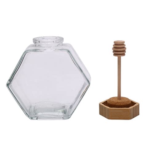 Glass Honey Bottle Hexagonal Transparent With Cork Grandado