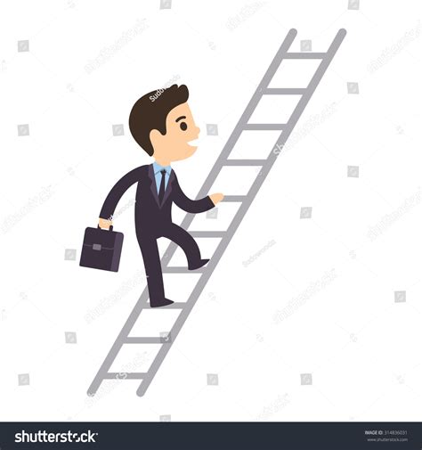 Cute Cartoon Businessman Climbing Corporate Ladder Stock Vector