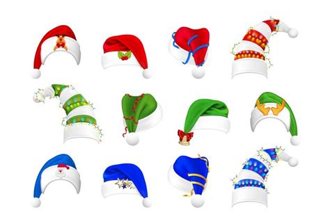 Premium Vector Realistic Christmas Hats Set Collection Illustration