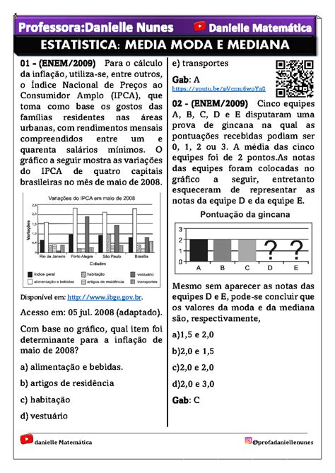 Media Mediana E Moda Exercicios - Lista de Exercícios: Média, Moda e Mediana - Estatística - Studocu