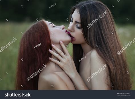 Стоковая фотография 481858981 Women Lesbian Kiss Passionately They