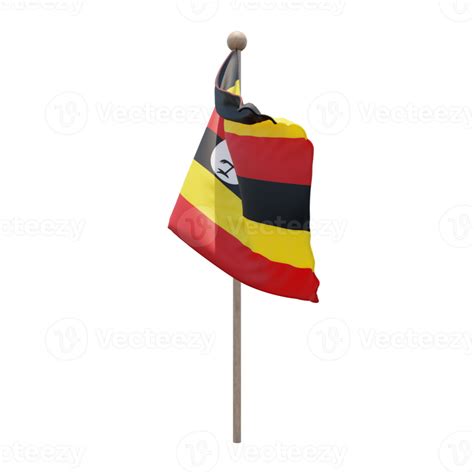 Uganda 3d Illustration Flag On Pole Wood Flagpole 11229585 Png