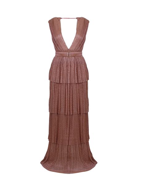 Sabina Musayev Skylar Metallic Effect Long Dress In Brown Lyst