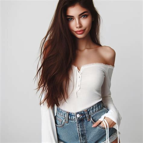 Premium Photo A Beautiful Cute Brunette Model In Casual Summer Clothes With No Makeup