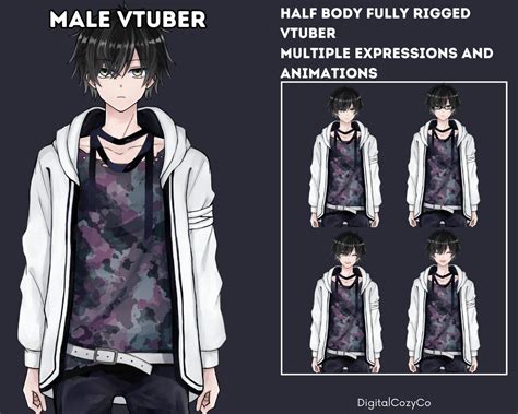 Male Vtuber Model Premade Vtuber Model 8 Expressions Hair Color Toggles Live2d Facerig