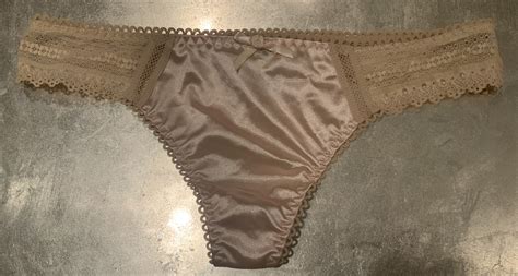 Vtg M Nude Silky Satin Lace Bikini Thong Panties Gem