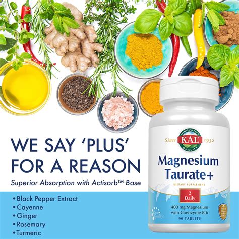 Buy KAL Magnesium Taurate Plus 400mg w/ Coenzyme B6 | Highly ...