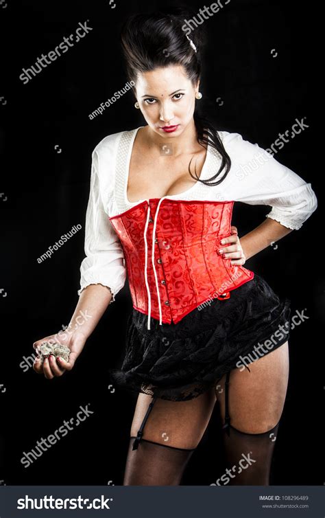 Sexy Brunette Red Corset Red Heels Stock Photo Shutterstock
