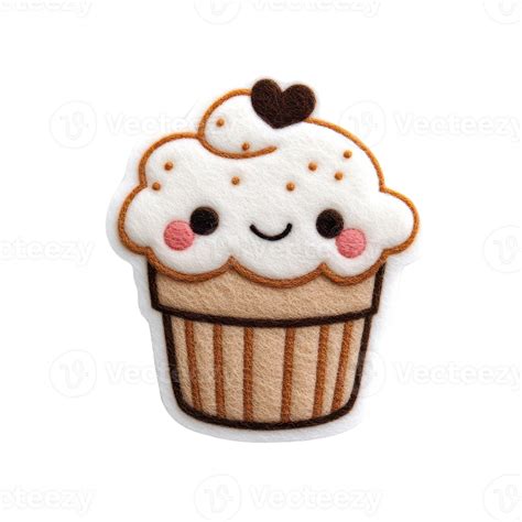 A cute, smiling cupcake illustration with a heart on top, perfect for