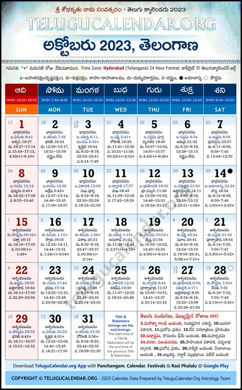 Telangana Telugu Calendar 2023 October Pdf Festivals