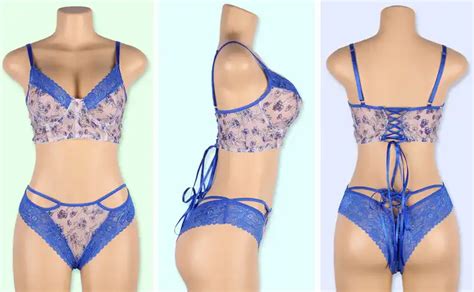 Blue Hot Selling Sexy Lingerie Underwire Bra Brief Sets