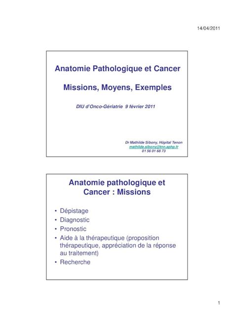 Pdf Anatomie Pathologique Et Cancer Missions Moyens Exemples