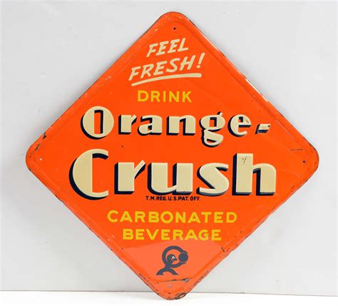 Lot Detail Lot Of 3 Orange Crush Embossed Tin Advertising Signs