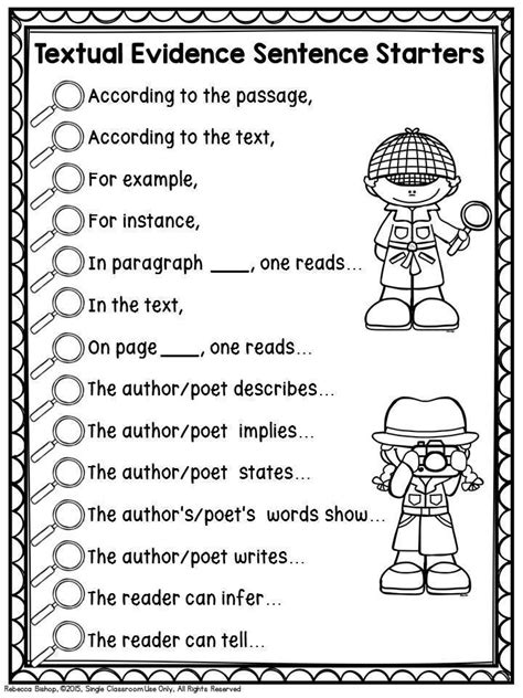 Free Printable Text Evidence Worksheets