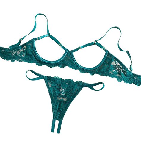 Yuhangmm Sexy Underwire Floral Lace Sheer Lingerie Set Outfits For