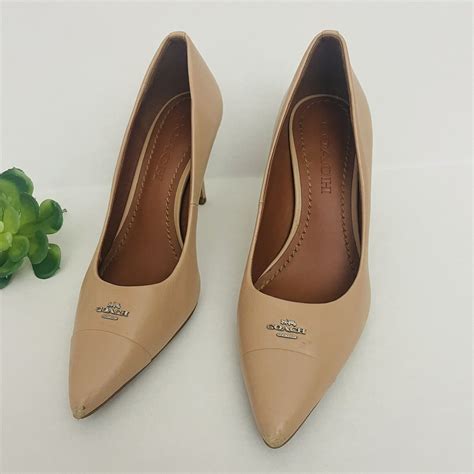 Coach Patrice Patent Leather Nude Pump Stiletto Heel Gem