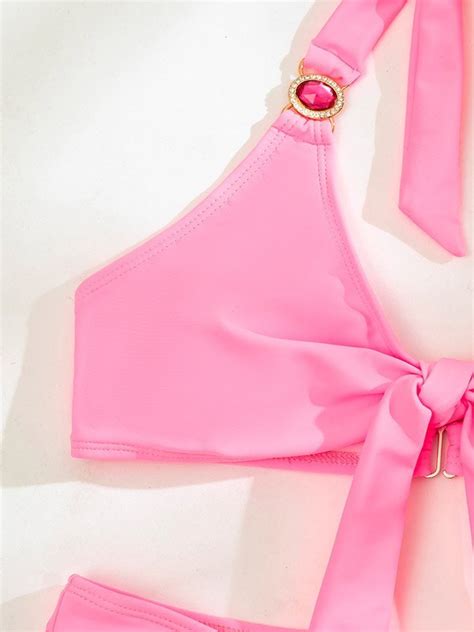 Emmiol Free Shipping Knotted Halter Bikini Set Pink S In Bikini