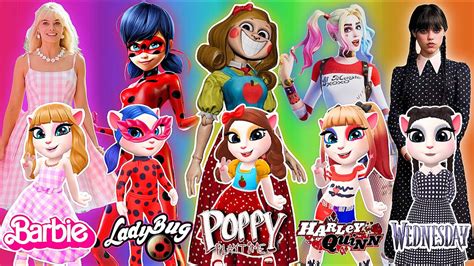 My Talking Angela 2 PoppyPlaytime Vs Harley Quinn Vs Wednesday Vs