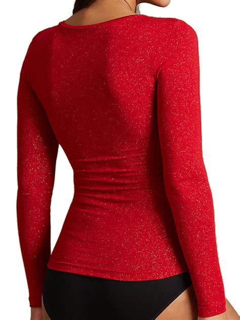 Marks And Spencer Mand5 Red Sparkle Heatgen Thermal Long Sleeve Top