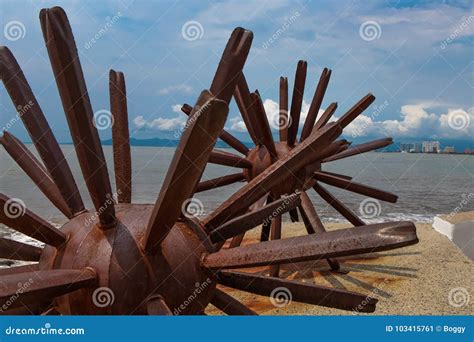 Two Sea Urchins Statues In Puerto Vallarta In Mexico Editorial Photo