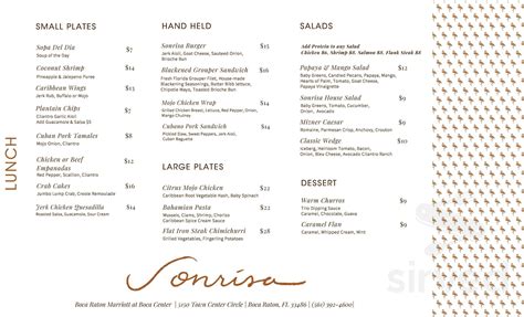 Sonrisa Restaurant Menu In Boca Raton Florida USA