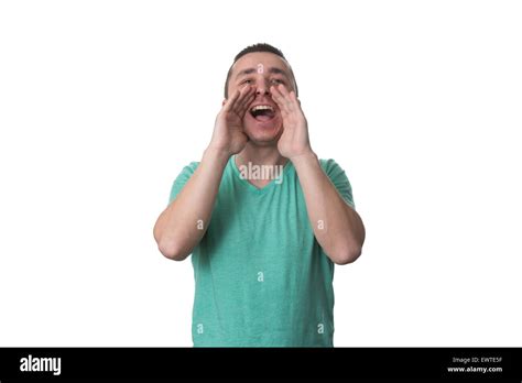 Portrait Of A Young Man Screaming Out Loud Isolated On White Background