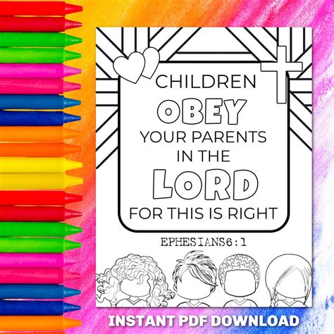 Printable Bible Verse Coloring Page Vbs Ephesians 61 Children Obey