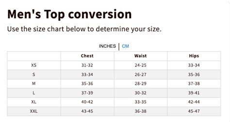 Conversion Tables - Clean Size Charts