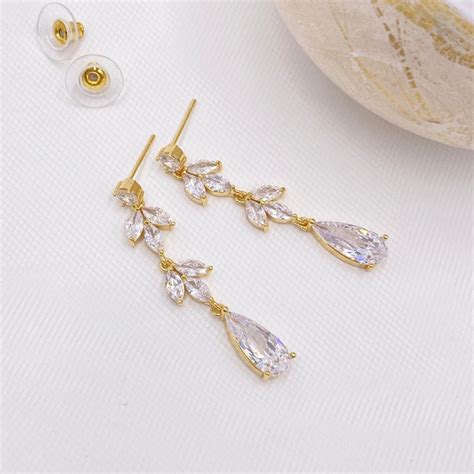 Radiance Gold Long Cubic Zirconia Drop Earrings