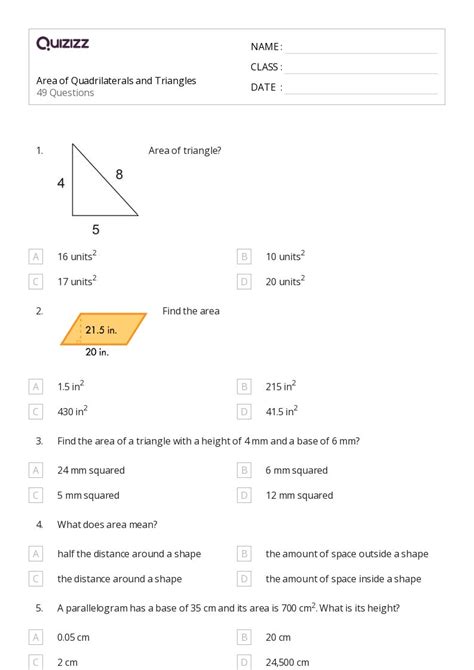 50 Area Of Quadrilaterals Worksheets For 6th Year On Quizizz Free