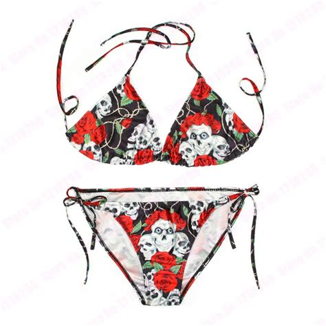 Colorful Flower 3D Printed Skull Kiss Hibiscus Bikini Set Two Piece Swimsuit With Skull Fingers